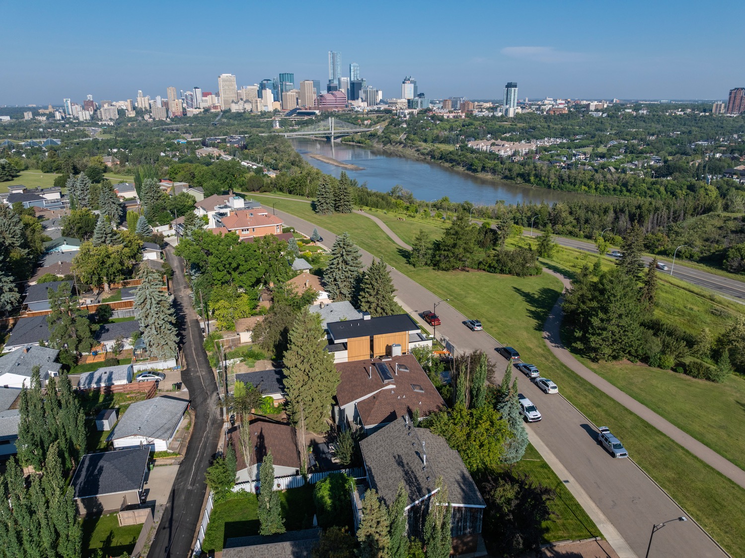 Aerial view from the Aspen in Strathearn with homes for sale by Holland and Associates Real Estate in Edmonton.